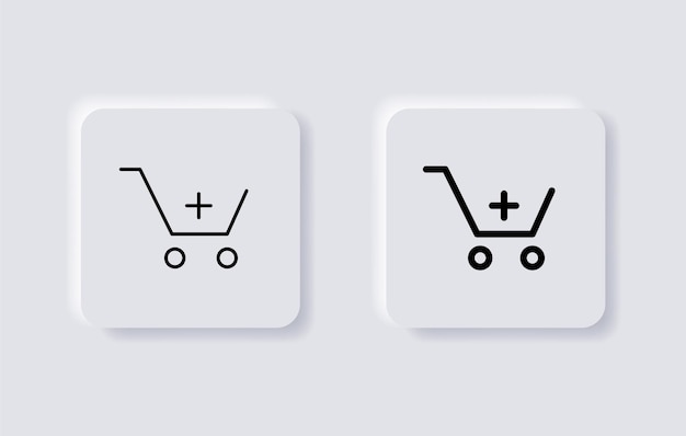 ショッピング カート アイコン ショップ バスケット プラス ニューモーフィズム ボタン ui ユーザー インターフェイス アイコンの記号に追加します。