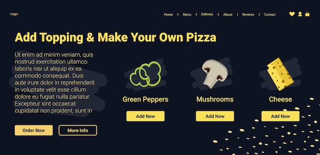 Vector add topping and make your own pizza website page