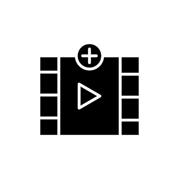 add video icon set add clip button upload new video button create new video plus button vector symbol in black filled and outlined style