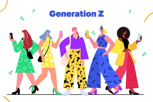зависимые молодые люди, использующие гаджеты поколения Z концепция цифровой зависимости горизонтальная векторная иллюстрация