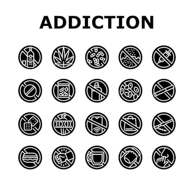 Vector addiction substance dependence icons set vector