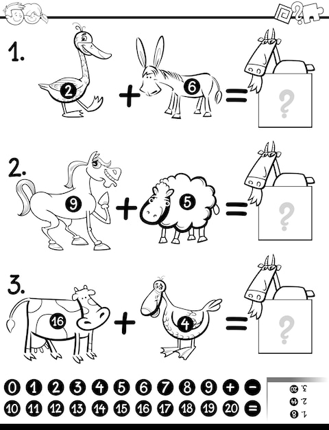 Addition activity coloring page