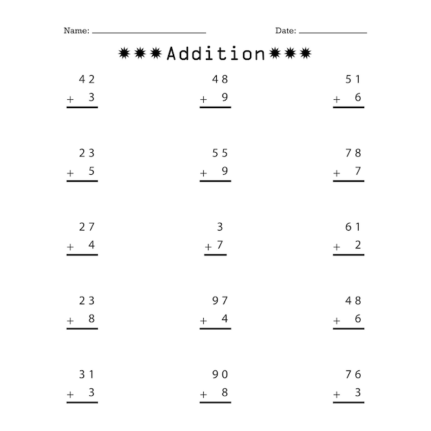 子供のための足し算 - 手描きの数学ワークシート