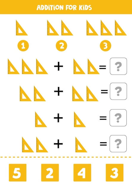 かわいい黄色の三角定規を持つ子供のための追加