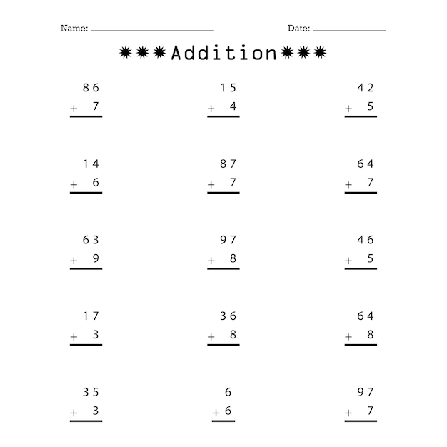 Addition for kids - Hand drawn math worksheet