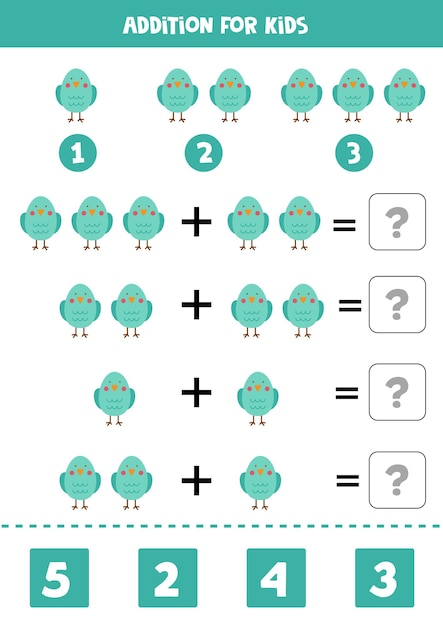 Vector addition for kids with cute blue bird