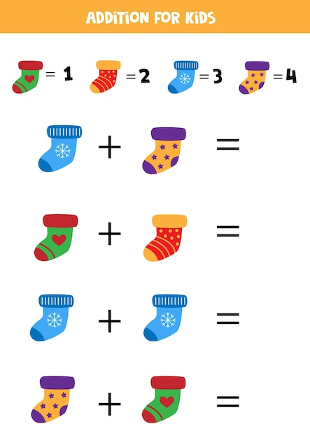 Vector addition for kids with cute cartoon colorful mittens