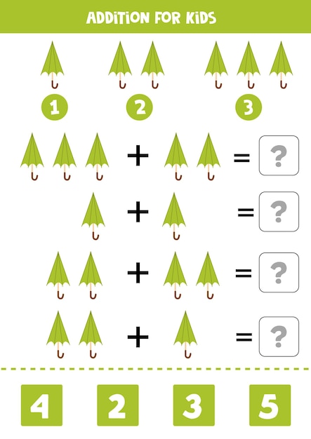 Aggiunta per bambini con simpatico ombrello verde disegnato a mano