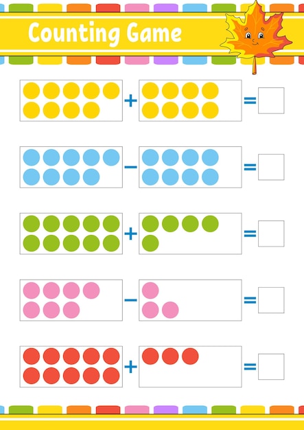 Addition and subtraction Task for kids Education developing worksheet Activity color page Game for children