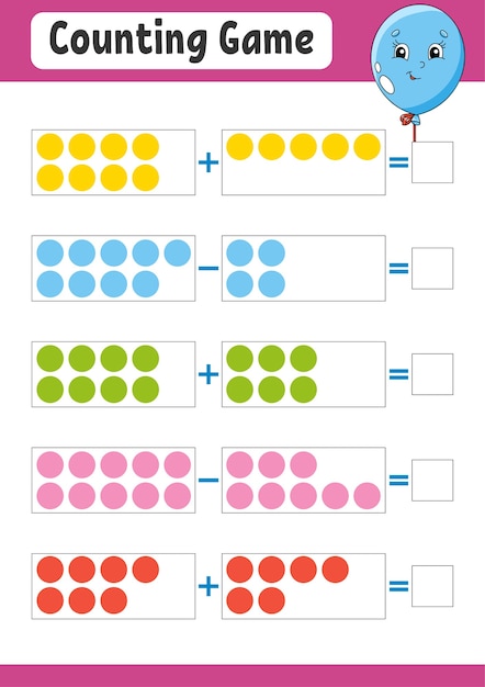 Addizione e sottrazione. compito per i bambini. foglio di lavoro per lo sviluppo dell'istruzione.