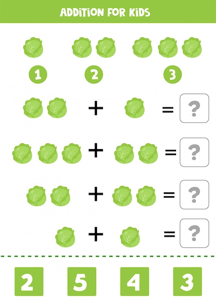 Addition with cabbages. educational game for kids.