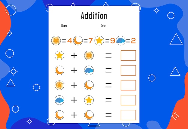 Vector addition with different elements for kids an educational page for kids vector design