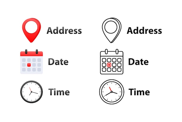 Address date time icons Event elements Location place date reminder