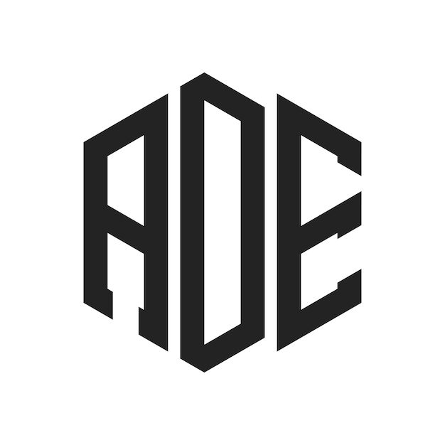 ADE ロゴ デザイン イニシャルレター ADE モノグラム ロゴ ヘクサゴン形
