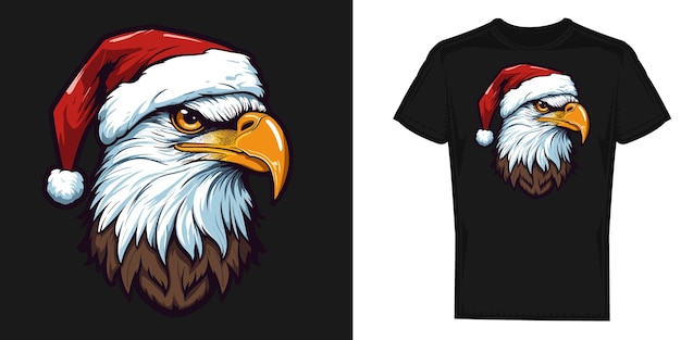 Adelaar met kerstman hoed t-shirt ontwerp vector sjabloon