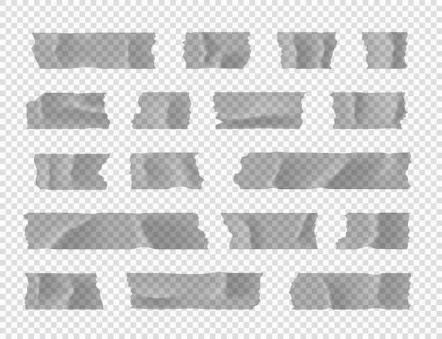 Вектор Набор клеящей ленты с липкой бумажной полосой, изолированной на прозрачном фоновом векторном изображении