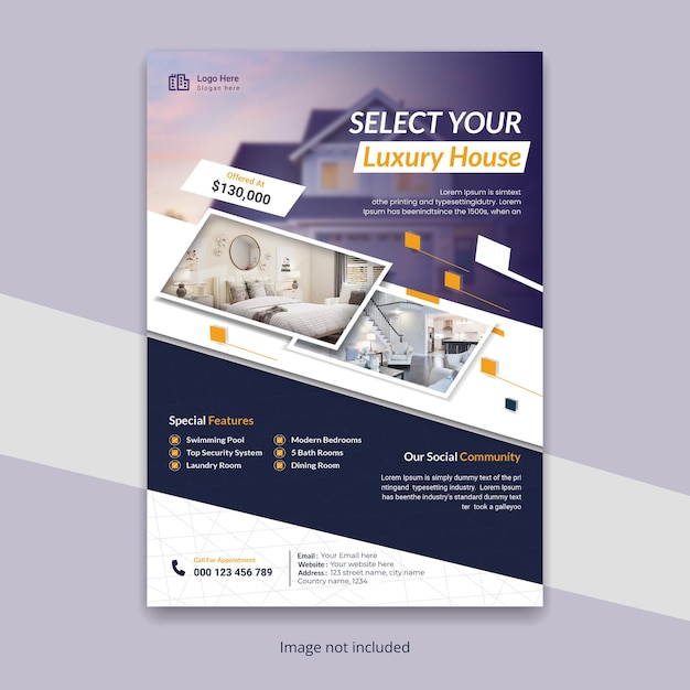 Adjustable Real Estate Brochure Design with Light Purple Dark Blue Orange and White Colors