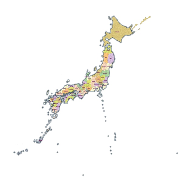 Vector administrative map of japan showing regions provinces