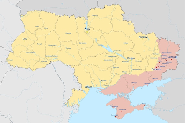 Administrative map of Ukraine as of February 2024