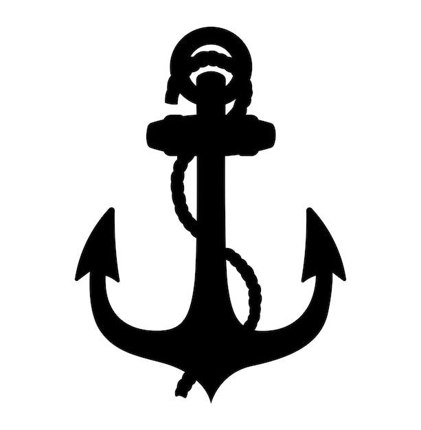 Vector admiralty anchor silhouette, boat vessel metal anchor