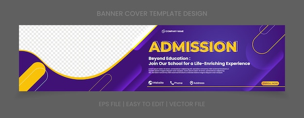 Vector admission cover banner template design with image space