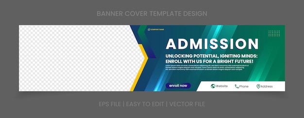 Vector admission cover banner template design with image space