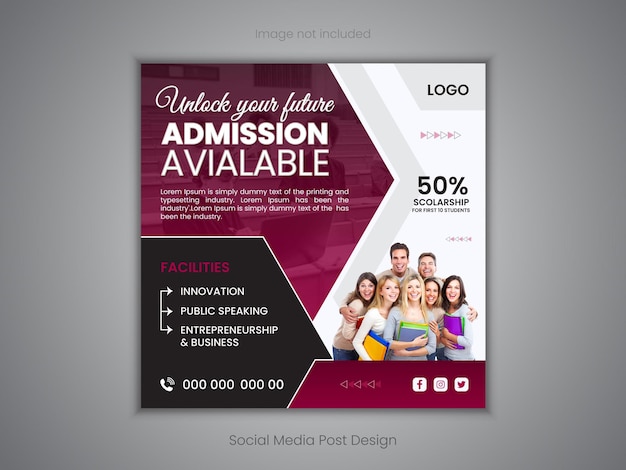 Vector admission social media post design