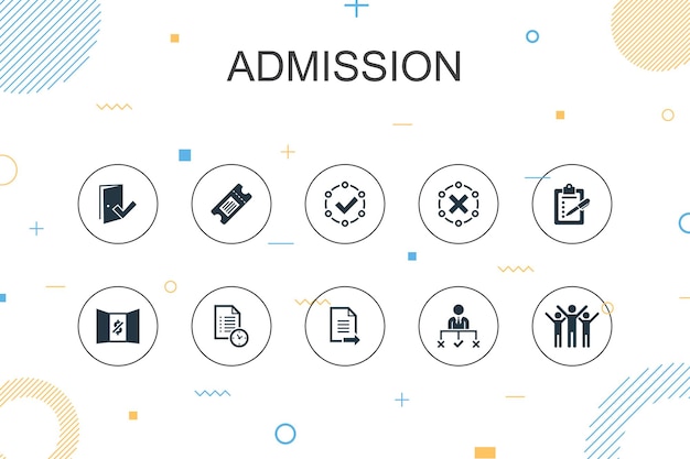 Admission trendy infographic template. thin line design with ticket, accepted, open enrollment, application icons