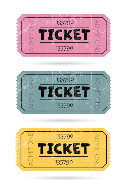 Vector admit one ticket set isolated on white background colorful vector illustration of cinema or theater retro ticket