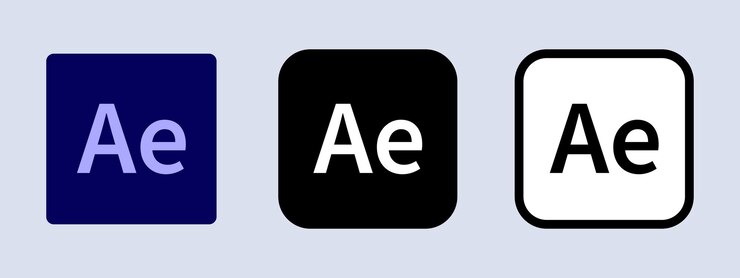 Vector adobe after effects logo adobe applicatie logo zwart wit en originele kleur editorial ullistration