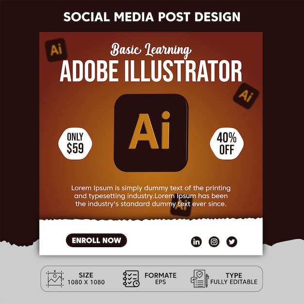 Adobe Illustrator Learning Social Media Post Template Design