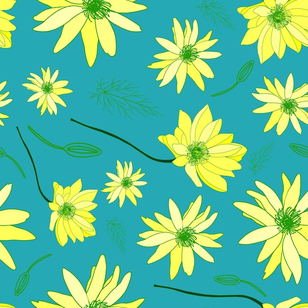 Adonis patroon Helder zomer bloemenpatroon Turquoise vector illustratie Botanische illustratie