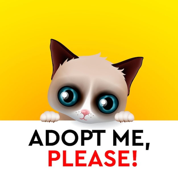 Adopt me please Cute cartoon character help animal concept pet adoption vector illustration