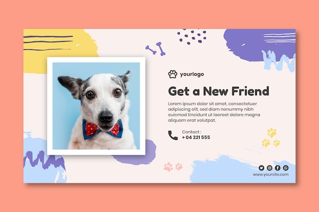 Adotta un modello di banner per animali domestici con la foto del cane