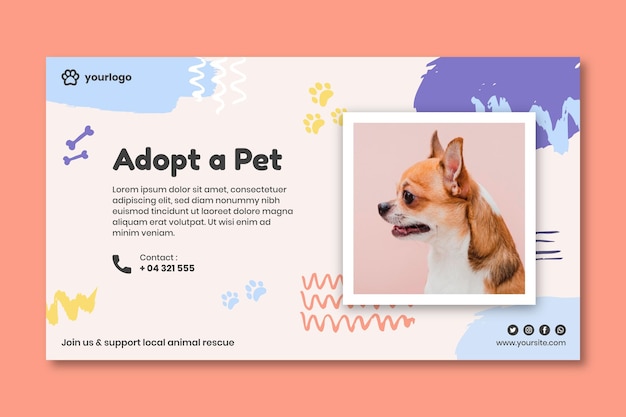 Vector adopt a pet banner template with photo