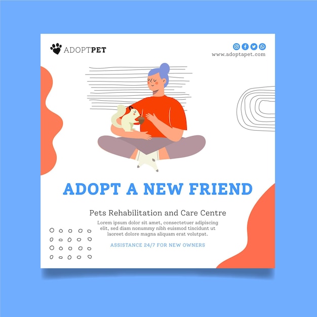 Vector adopt a pet flyer square template