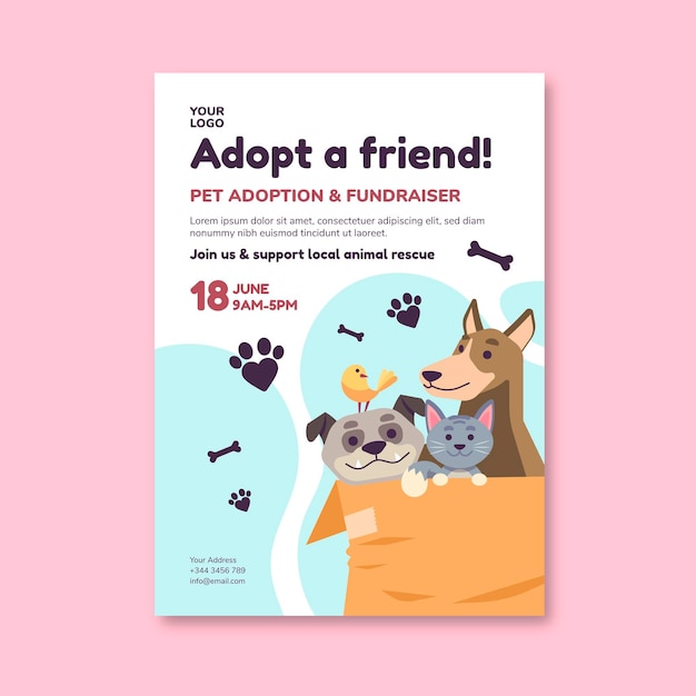 Vector adopt a pet from shelter flyer template