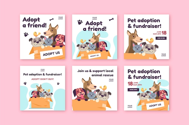 Vector adopt a pet from shelter instagram post template