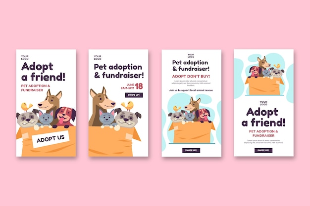 Vector adopt a pet from shelter instagram stories template