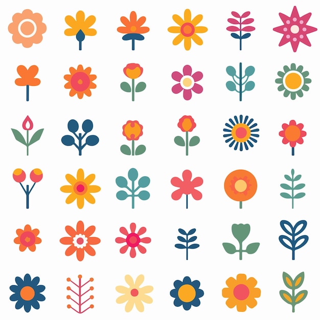 Vector adorabele eenvoudige plant- en bloemiconen clipart vector