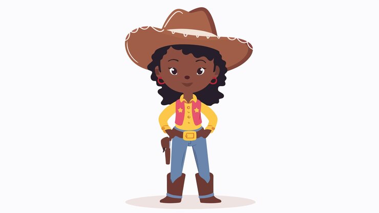 Vector adorable african american cowgirl on white background