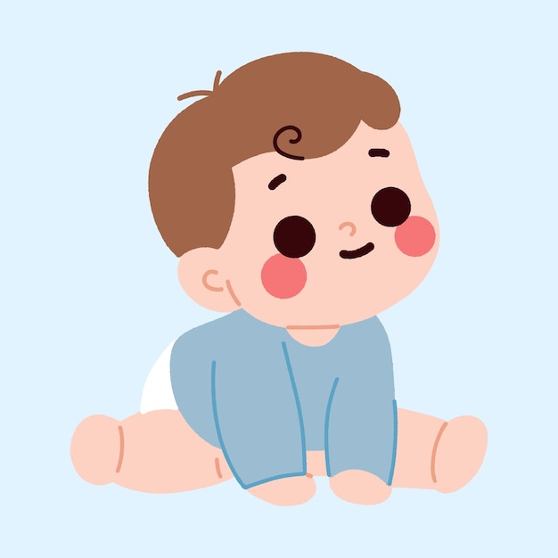 可愛いベビーボーイ クラウリング 可愛い赤ちゃん 幼児 青いオニシ 幸せな子供のイラスト