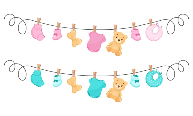 adorable baby clothes and accessories hanging on a clothesline perfect for creating baby shower