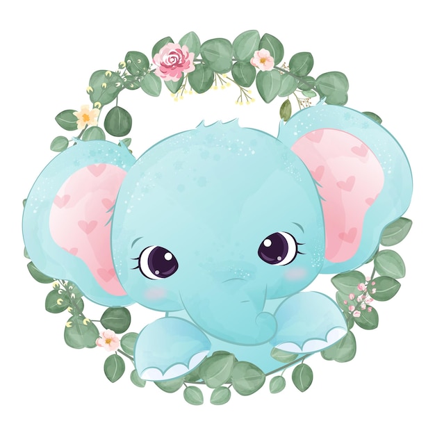 Adorable baby elephant illustration in watercolor