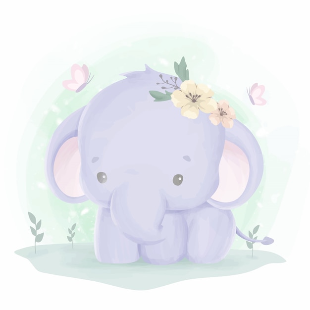 adorable baby elephant playing on the grass