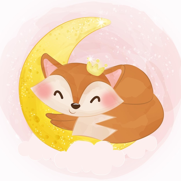Adorabile baby fox che dorme sulla luna