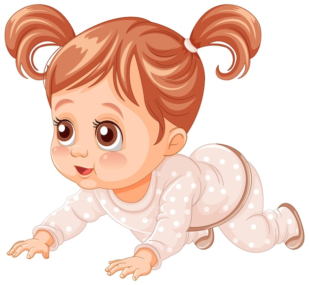 Vector adorable baby girl crawling illustration