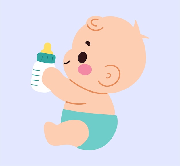 adorable baby holding milk bottle infant child cute cartoon illustration nursery art newborn