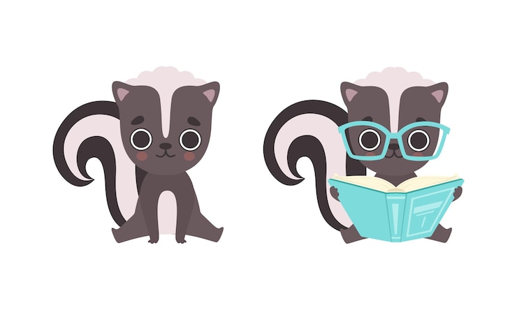 Vector adorable badger activities set cute baby animal character sitting on floor and reading book cartoon vector illustration