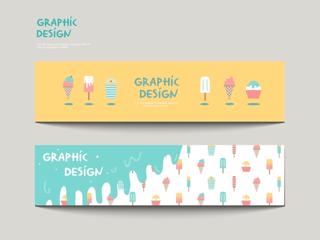 Adorable banner template design with ice cream set